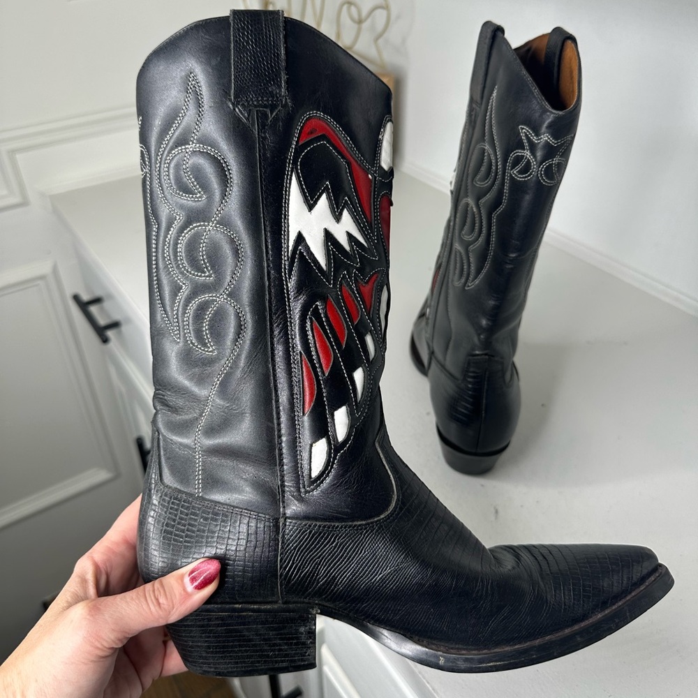 **SOLD**Vintage Nine West Thunderbird Western Boots Women’s 8.5 Black Red White - Picture 6 of 8